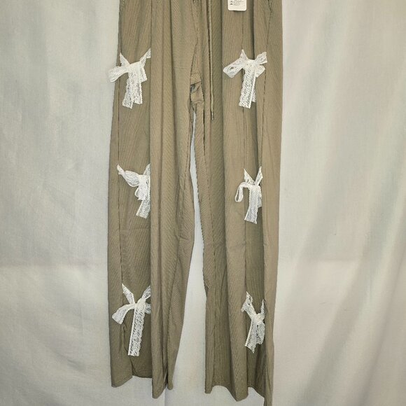 Olive Green Khaki Dress Pants with Bow Ties - Picture 2 of 3
